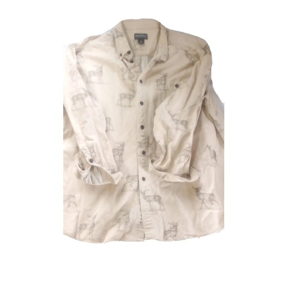 Woolrich Men's Sz 2XL Button Down Shirt Birch Deer Sketch Flannel Outdoors Cream - Picture 1 of 15